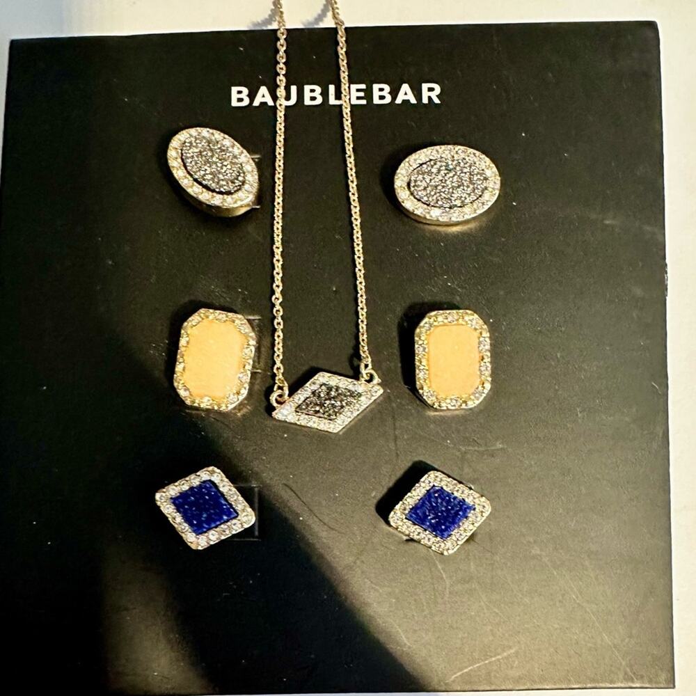 BaubleBar Silver and Gold Earring Set & Necklace